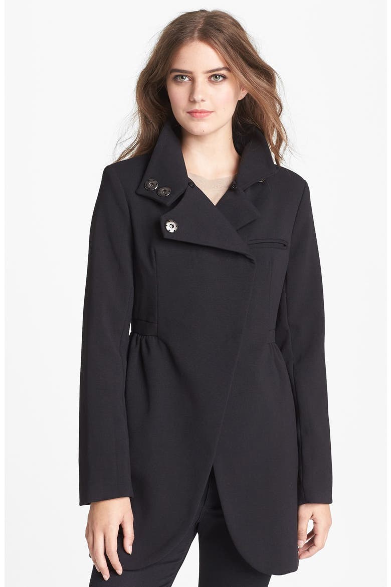 Asymmetrical Coat with Detachable Faux Fur Collar, Alternate, color, BLACK