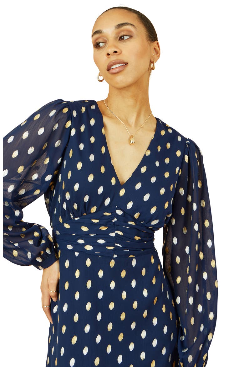 Elegant Foil Print Midi Dress, Alternate, color, Navy