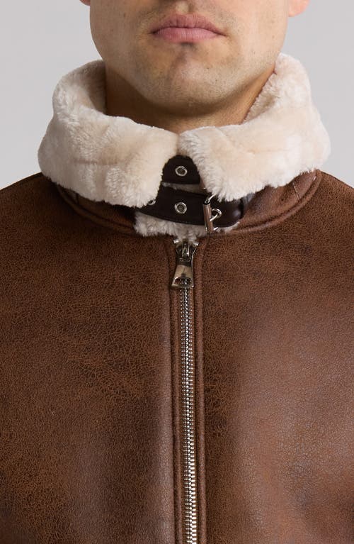 Braveman Faux Shearling Lined Bomber Jacket In Cognac