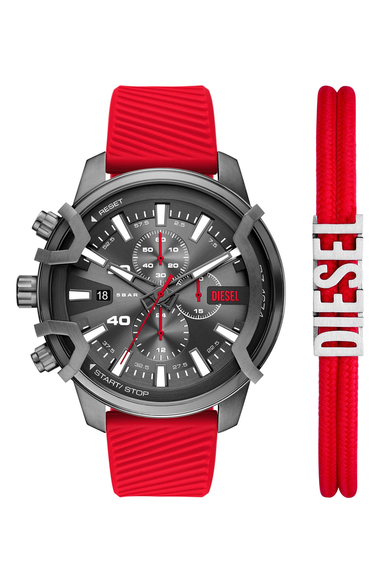 DIESEL® Griffed Chronograph Silicone Strap Watch, 48mm