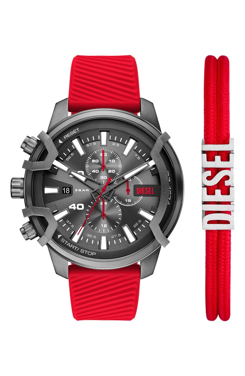 DIESEL<sup>®</sup> Griffed Chronograph Silicone Strap Watch, 48mm, Main, color, 