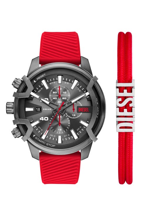 Griffed Chronograph Silicone Strap Watch, 48mm
