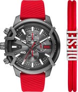 DIESEL® Griffed Chronograph Silicone Strap Watch, 48mm