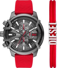 DIESEL® Griffed Chronograph Silicone Strap Watch, 48mm