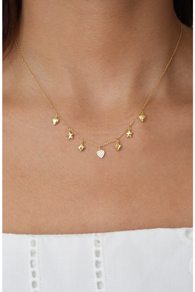 18K Gold Plate Sterling Silver Frontal Charm Necklace, Alternate, color, GOLD
