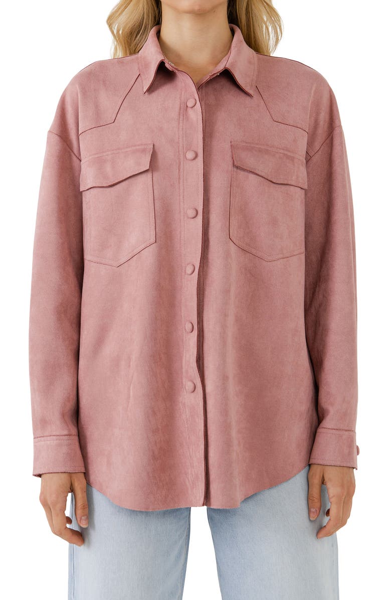 Endless Rose Free the Roses Faux Suede Shacket, Alternate, color, Pink