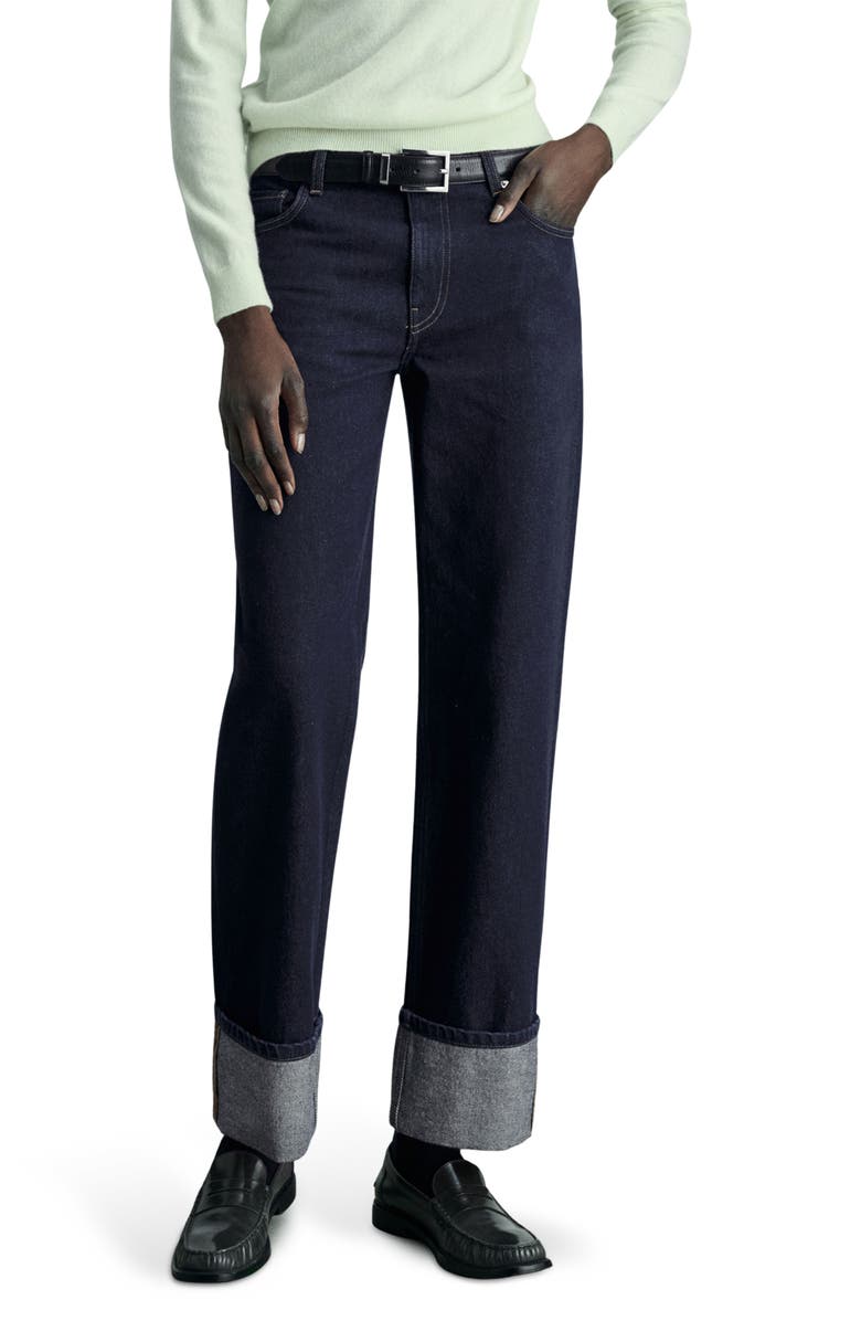 MANGO Cuffed Low Rise Straight Leg Jeans, Main, color, Open Blue