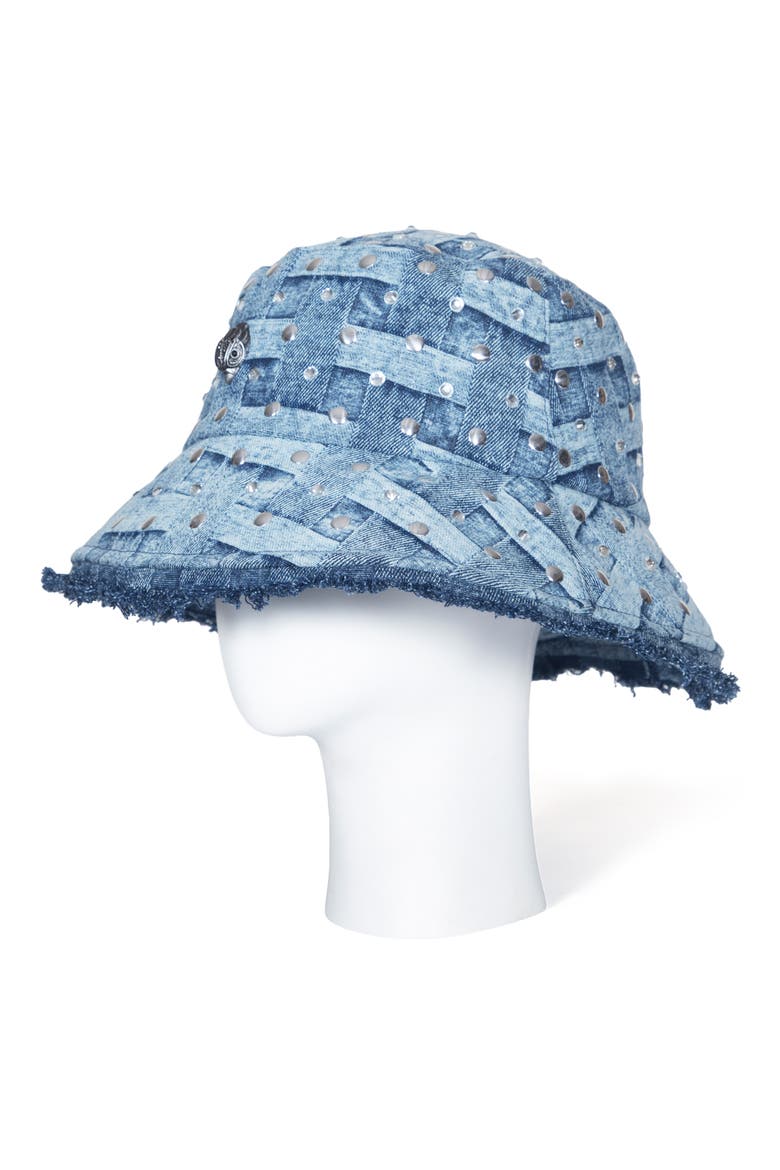 Embellished Denim Bucket Hat, Alternate, color, DARK BLUE