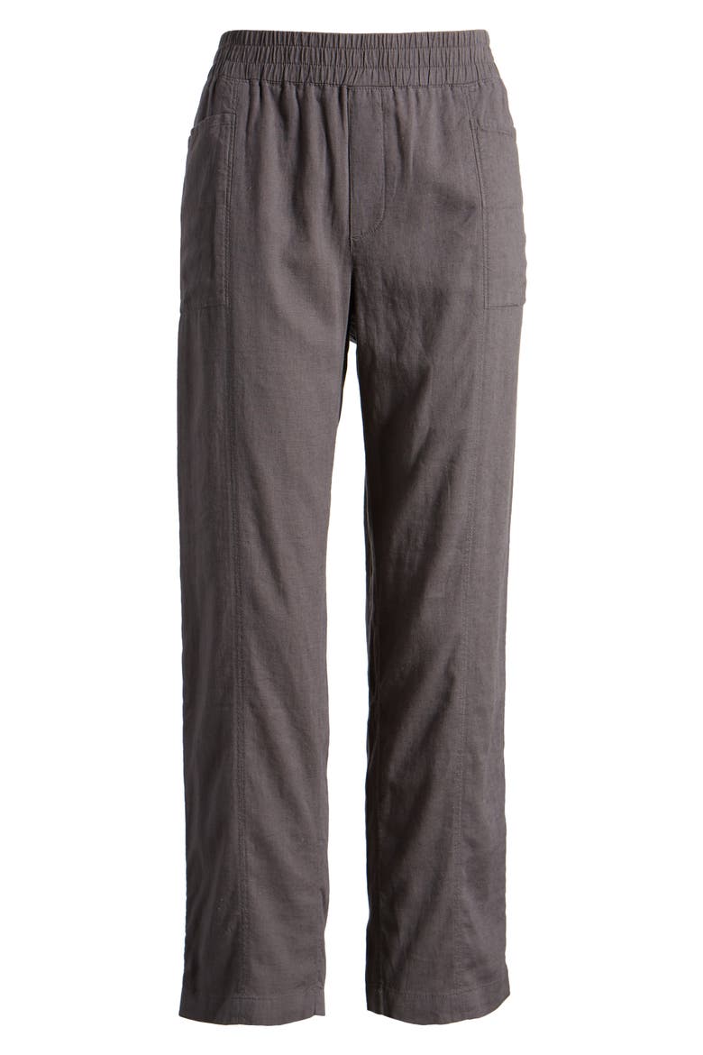 Pull-On Linen Blend Crop Pants, Alternate, color, GREY FORGED