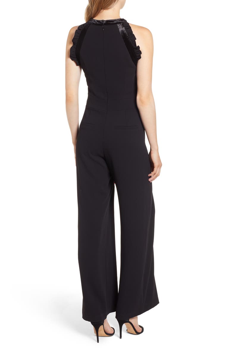 Velvet Bow Detail Jumpsuit, Alternate, color, RICH BLACK