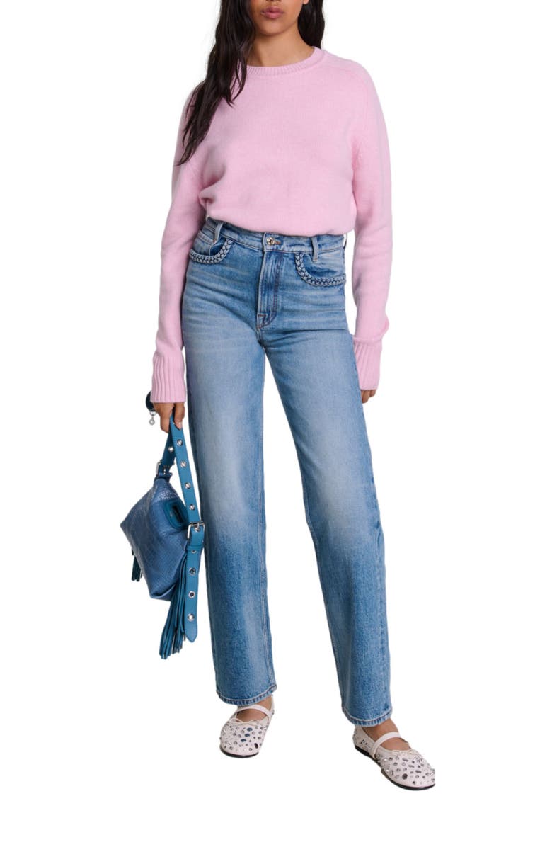 maje Straight-leg braided detail jeans, Main, color, 