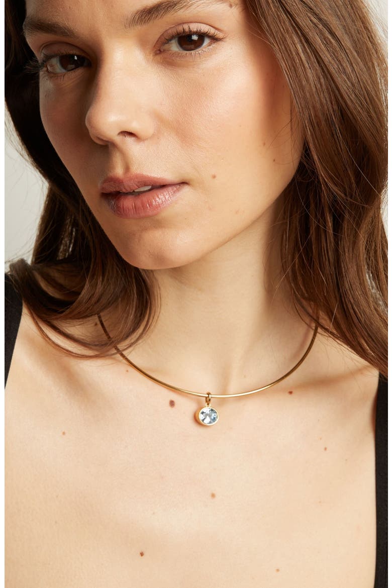 Lab Grown Aquamarine Oval Pendant Collar Necklace, Alternate, color, Yellow