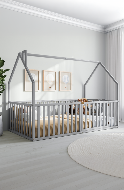 Kids House Gated Floor Bed Twin Size for Children Aged 5+