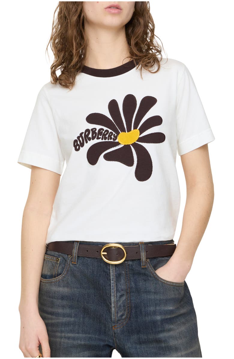 Burberry Daisy Cotton T-shirt, Main, color, Chalk White