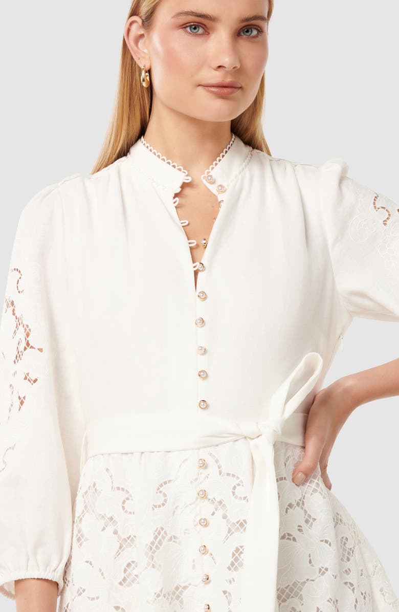 Ever New Embroidered Tie Waist Long Sleeve Mini Shirtdress, Alternate, color, 