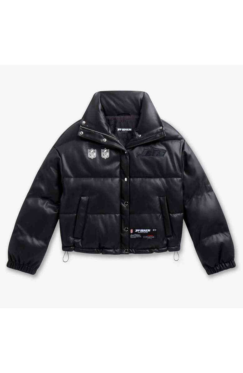 Off Season Women's  Black New York Jets Faux Leather Puffer Jacket, Alternate, color, Black