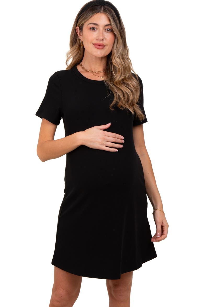 Ribbed Knit Basic Short Sleeve T-Shirt Dress, Alternate, color, Black