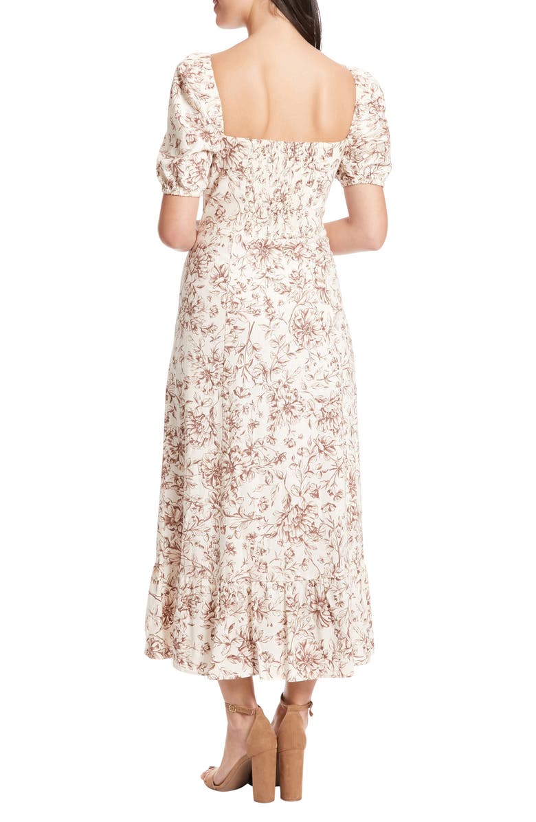 London Times Puff Sleeve Midi Dress, Alternate, color, Ivory/ Brwn