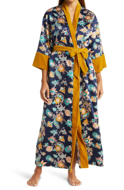 Velveteen Trim Satin Robe