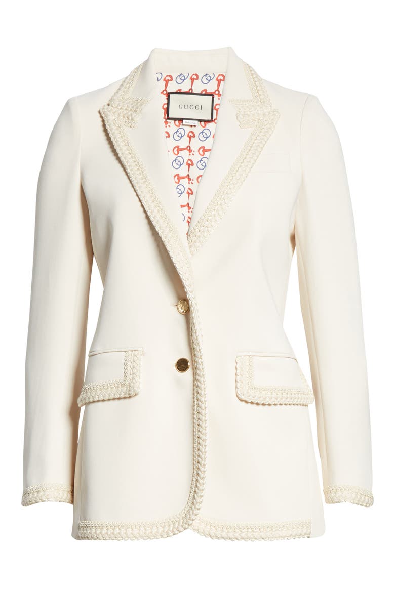 Passementerie Trim Stretch Cady Blazer, Alternate, color, NINFEA WHITE/ MIX