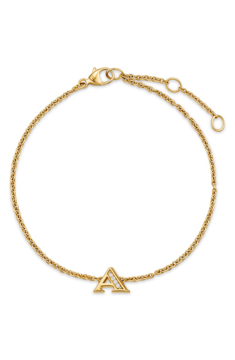 David Yurman Petite Pavé Initial Chain Bracelet in 18K Yellow Gold with Diamonds, Alternate, color, Diamond A