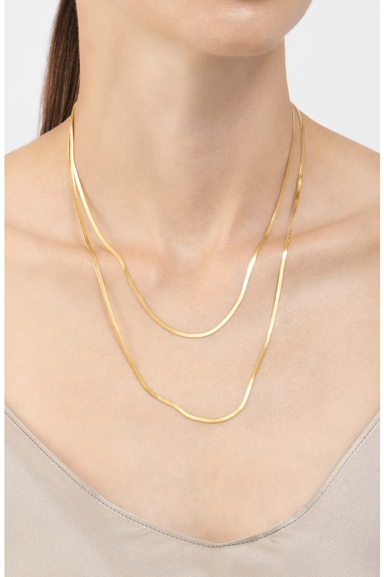 Water Resistant Herringbone Chain Double Layered Necklace, Alternate, color, YELLOW
