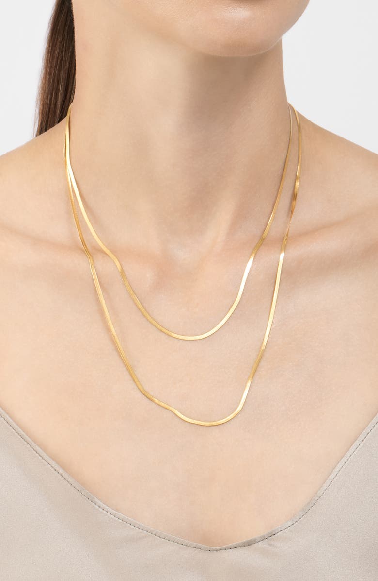 Adornia Water Resistant Herringbone Chain Double Layered Necklace, Alternate, color, 