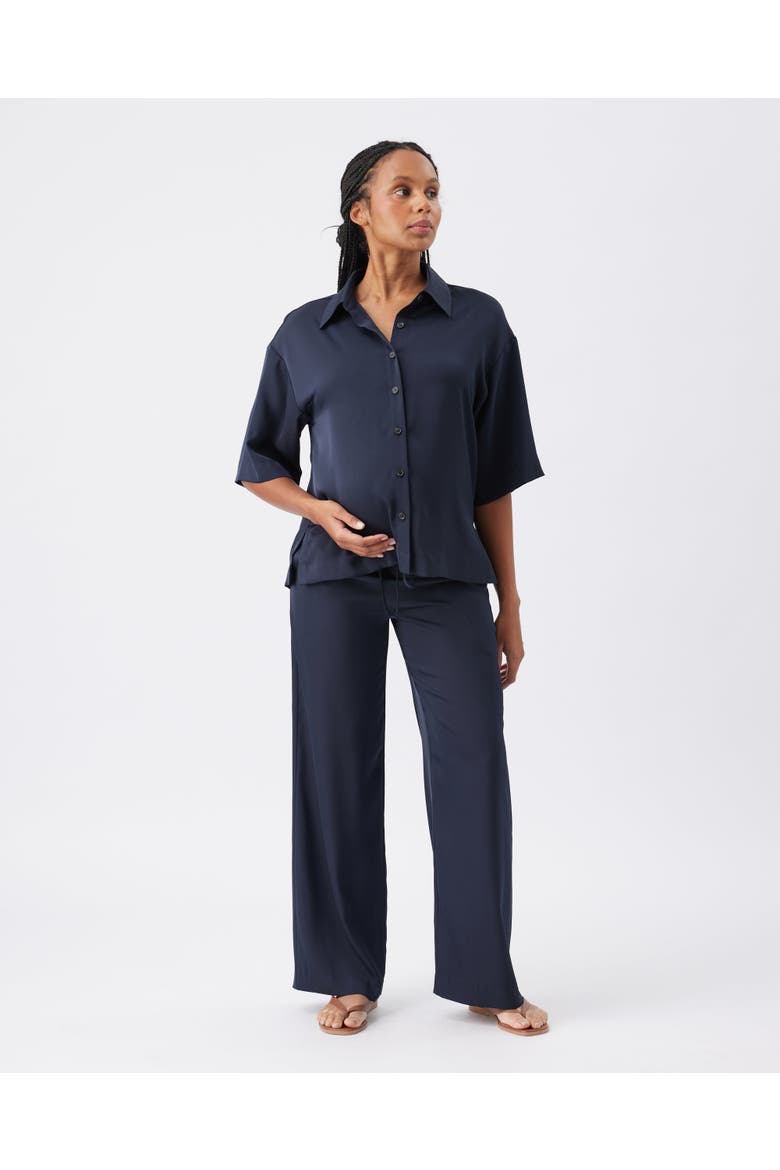 Tamara Satin Shirt, Alternate, color, Midnight