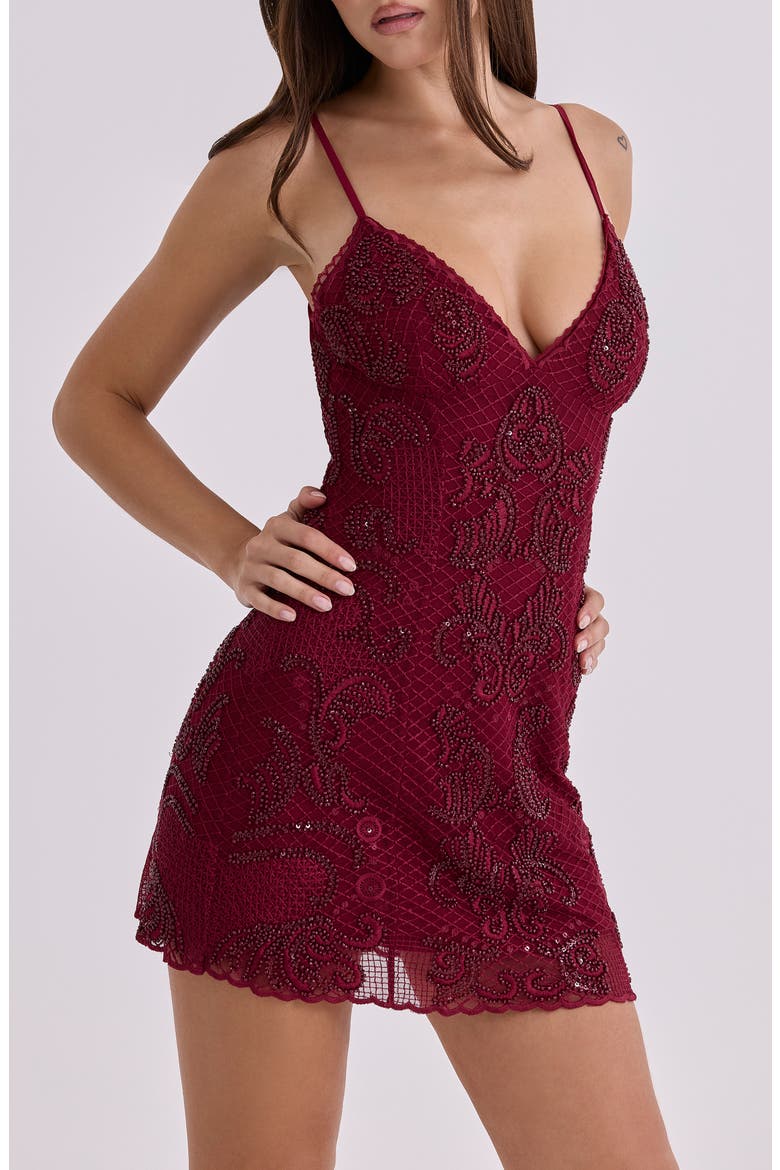 Catarina Beaded Minidress, Alternate, color, WINE