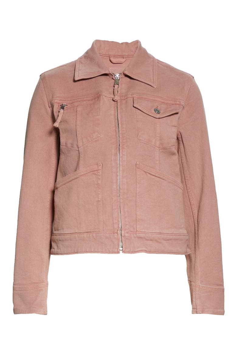 Zip Front Stretch Cotton Trucker Jacket, Alternate, color, ROSE RED
