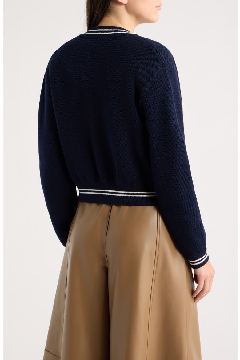 Varsity Zip-Up Cotton Sweater, Alternate, color, EVENING BLUE