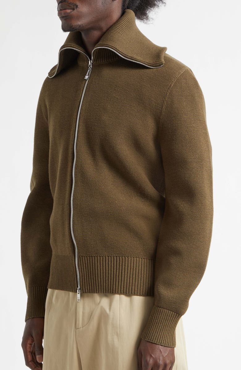 Bottega Veneta Wool & Cotton Double Knit Zip Cardigan, Alternate, color, 2637 Dark Moss