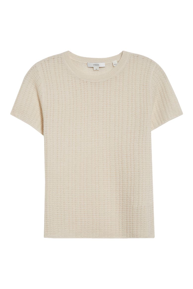 Waffle Stitch Short Sleeve Cashmere & Silk Sweater, Alternate, color, WHITE SAND