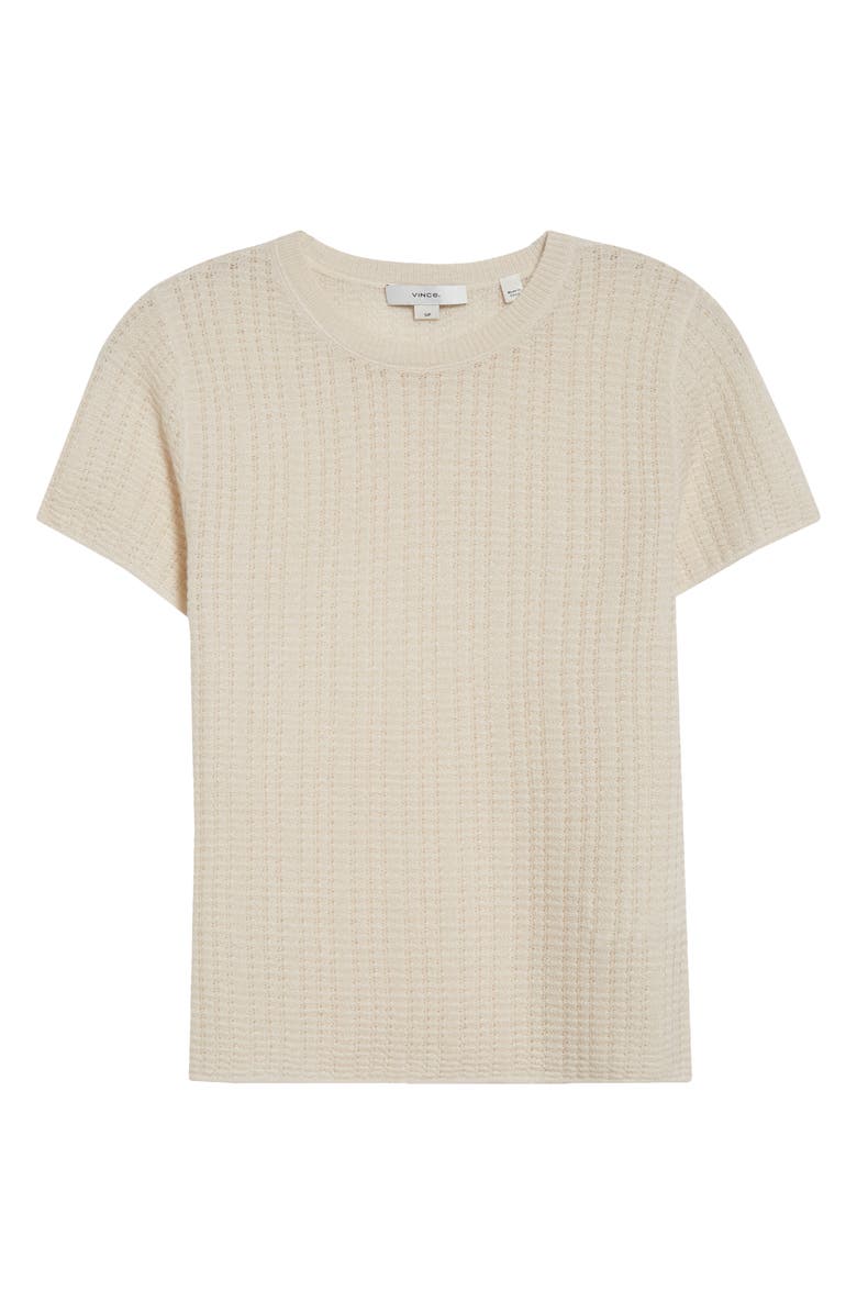 Vince Waffle Stitch Short Sleeve Cashmere & Silk Sweater, Alternate, color, White Sand