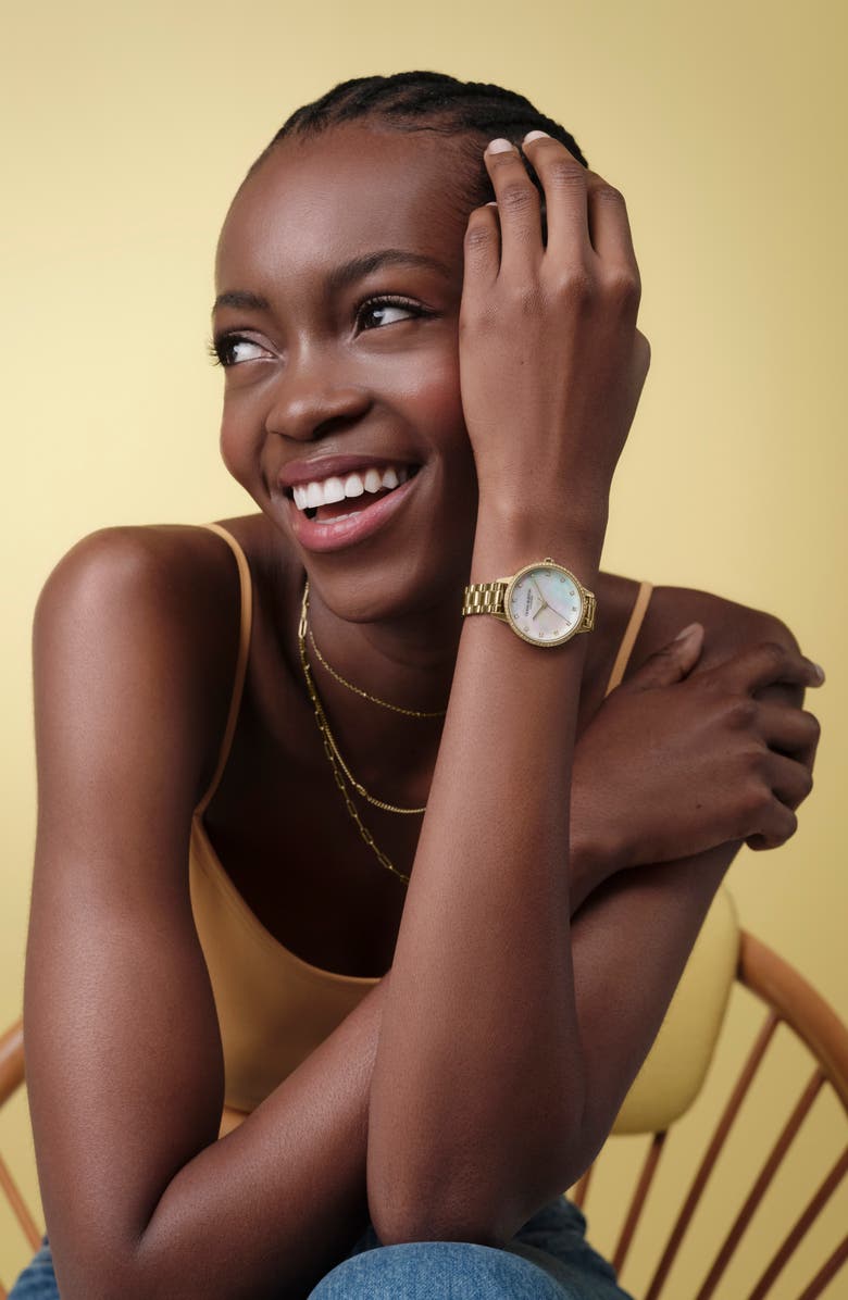 Olivia Burton Captivate Mother-of-Pearl & Crystal Bracelet Watch, 34mm, Alternate, color, Mop/ Gold