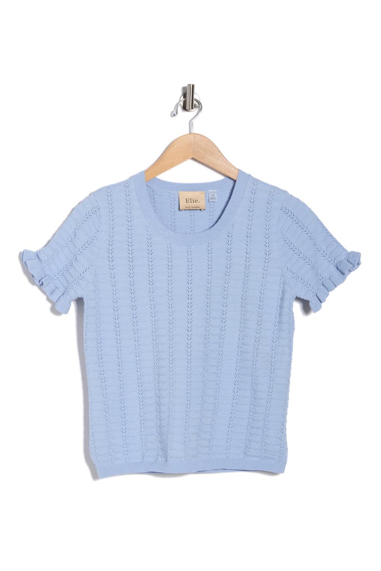 Crewneck Pointelle Stitch Sweater, Alternate, color, BLUE BELL