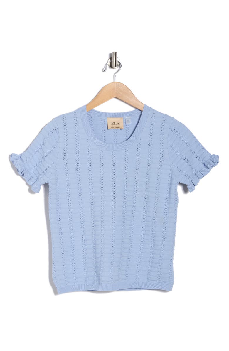 T Tahari Crewneck Pointelle Stitch Sweater, Alternate, color, Blue Bell