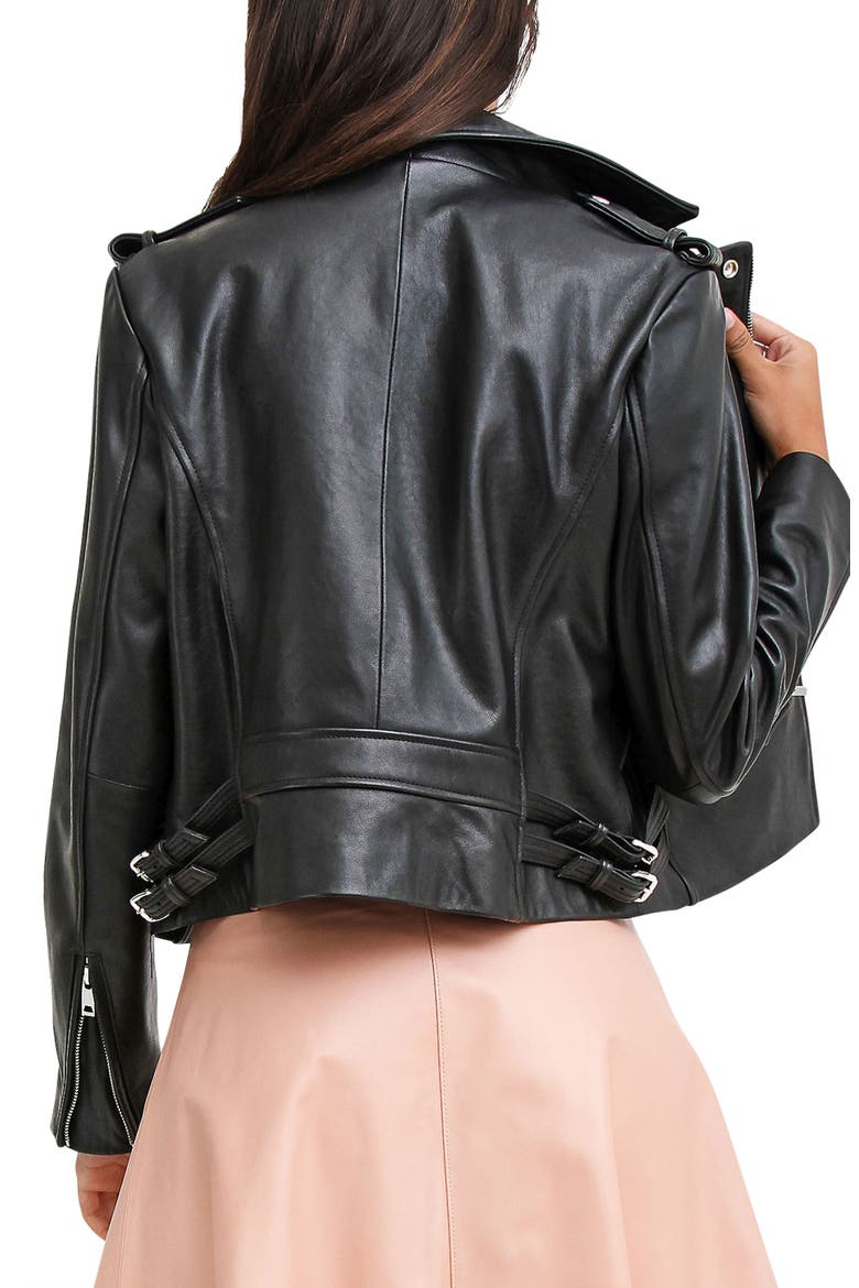 Just Friends Leather Jacket, Alternate, color, BLACK