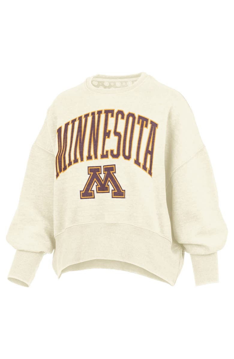 PRESSBOX Women's Pressbox Natural Minnesota Golden Gophers Oversized Waist-Length Crewneck Sweatshirt, Alternate, color, 