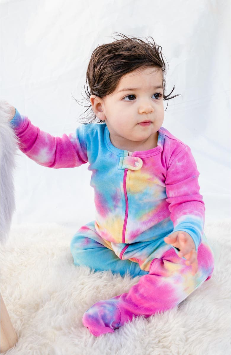 Leveret Footed Tie Dye Cotton Matching Family Pajamas, Alternate, color, Tie Dye Rainbow