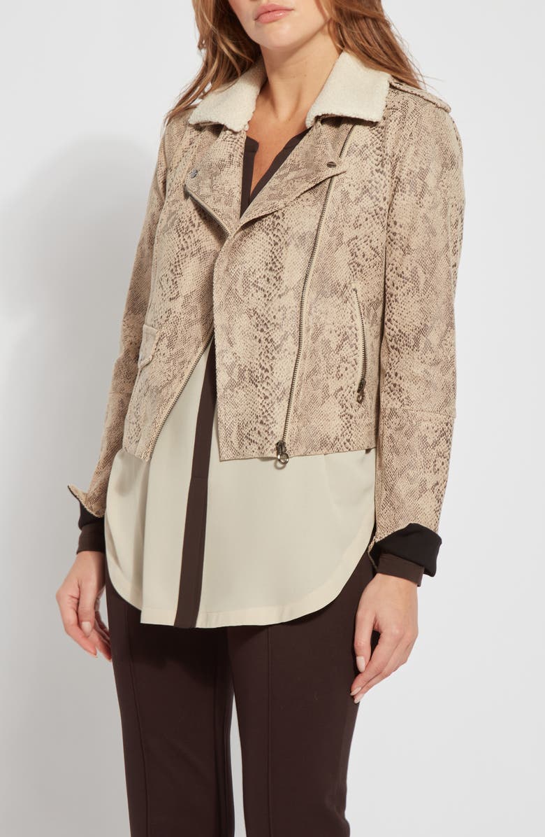 Lysse Rosalind Detachable Faux Shearling Collar Crop Jacket, Alternate, color, Rock Snake