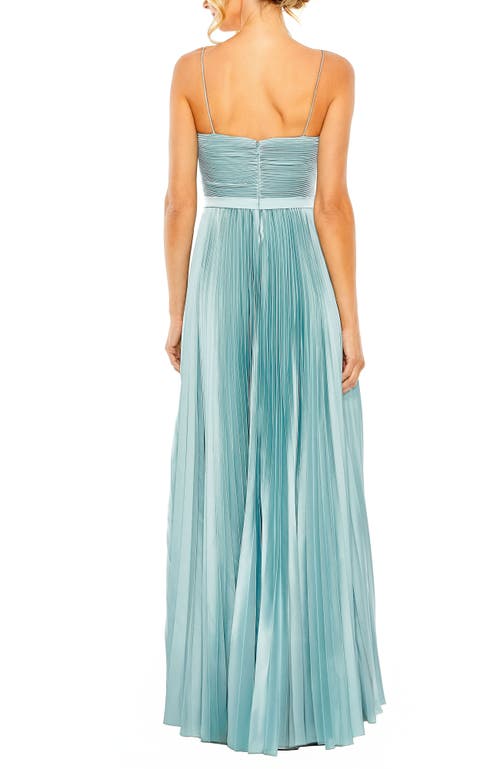 Mac Duggal Pleated Satin Charmeuse Dress With Surplice Neckline In French Blue