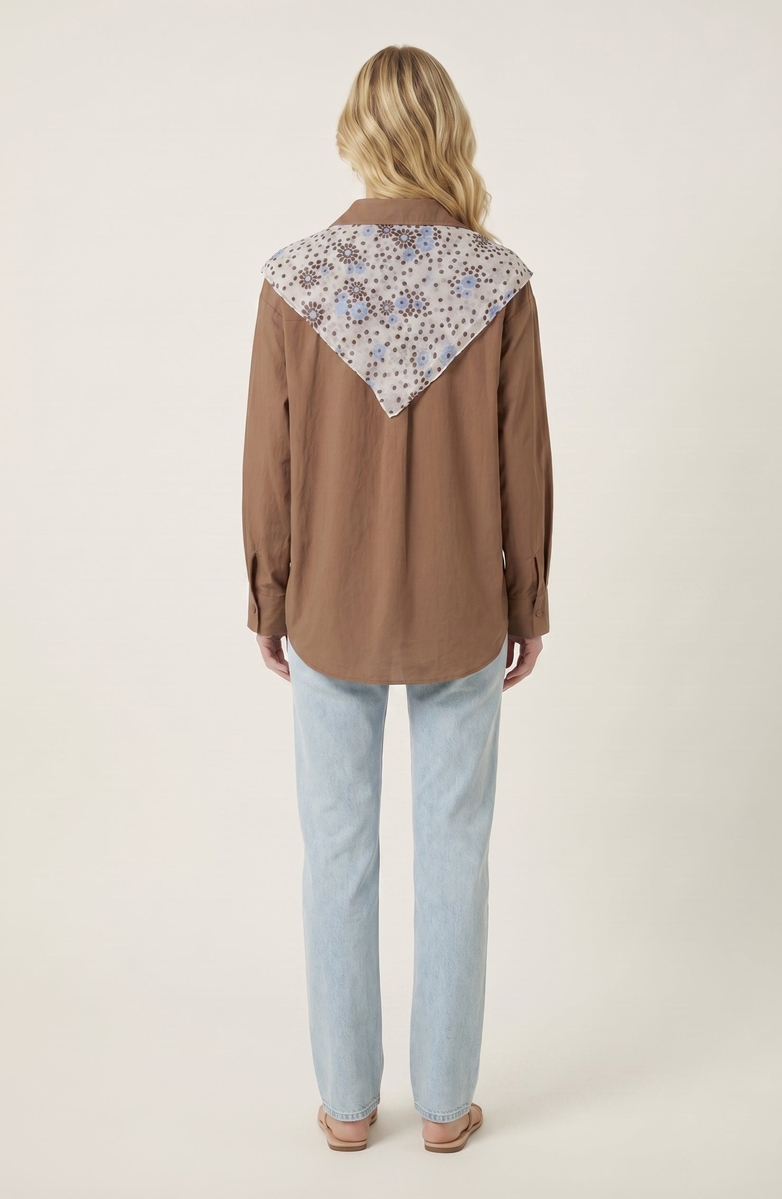 Stud Detail Printed Scarf Button-Up Shirt Set - image 2