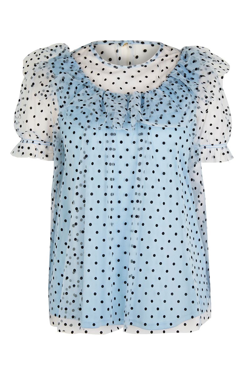 River Island Swiss Dot Ruffle Mesh Top, Alternate, color,