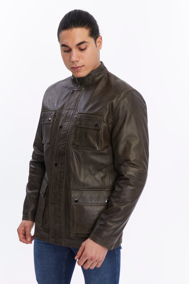 Utility Leather Jacket, Main, color, Brown