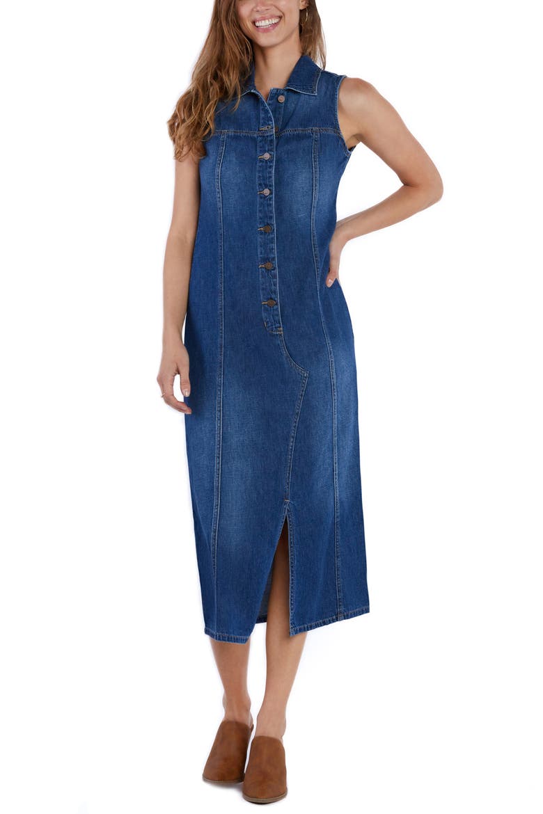 Denim Maxi Shirtdress, Alternate, color, TINT BLUE
