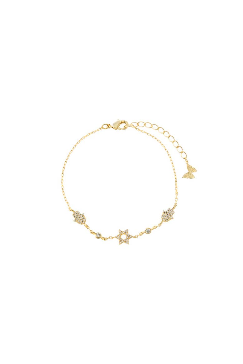 CZ Star Of David & Hamsa Motif Bracelet, Main, color, Gold