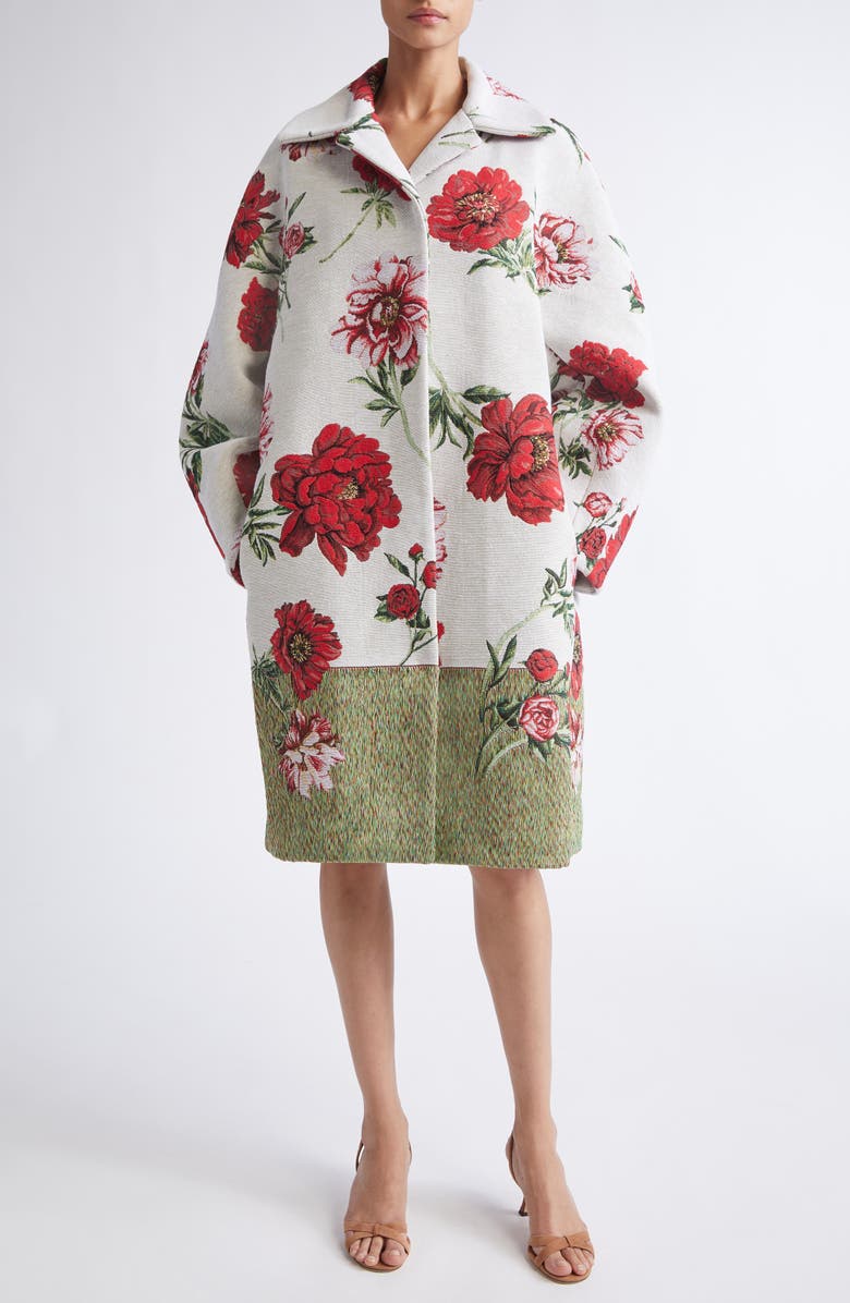 Oscar de la Renta Peony Jacquard Coat, Main, color, 