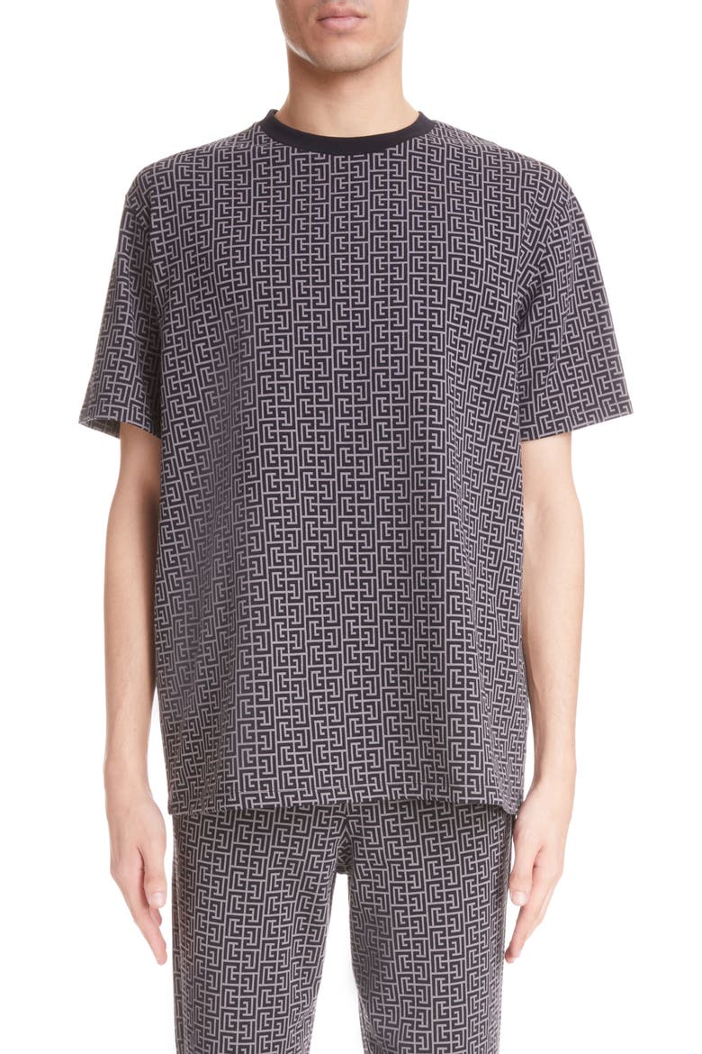 Monogram Crewneck Stretch Cotton T-Shirt, Main, color, GREY/ BLACK