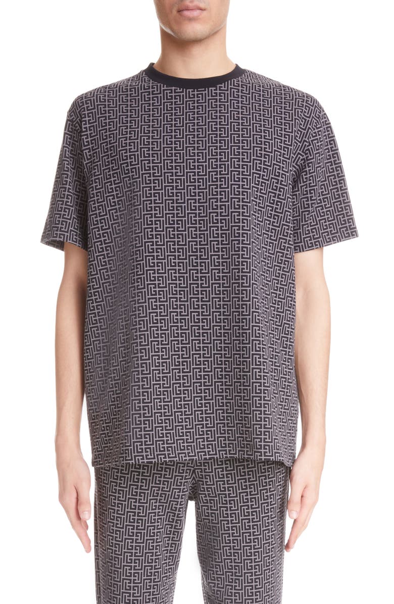 Balmain Monogram Crewneck Stretch Cotton T-Shirt, Main, color,